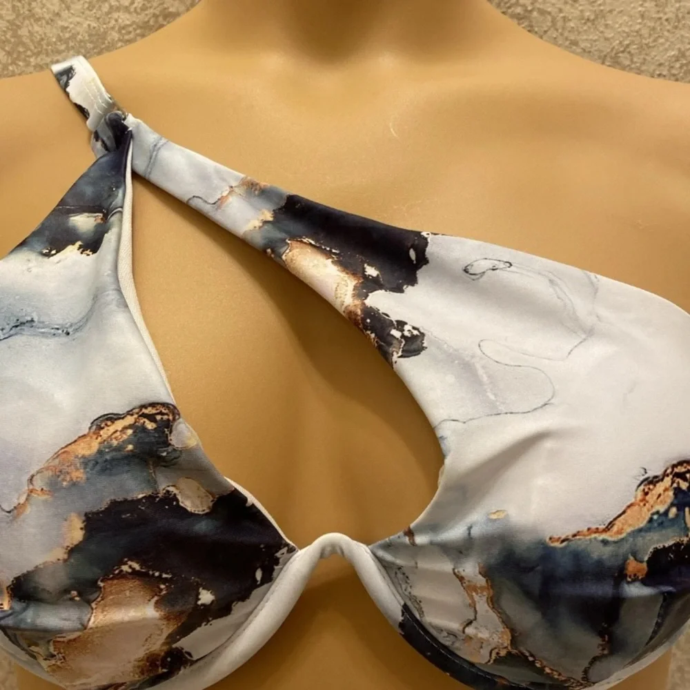 SHEIN Marble Print Bikini in Black, White, and Tan